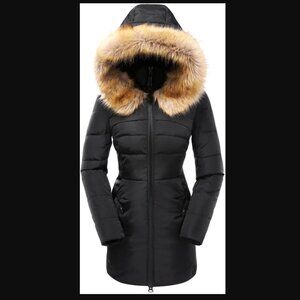 Valuker Women's Faux Fur Hood Long Down Jacket Winter Down Parka Puffer Size S